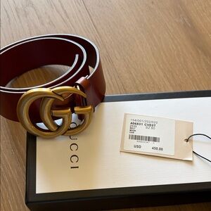 Gucci Burgundy Leather Belt with Gold GG Emblem